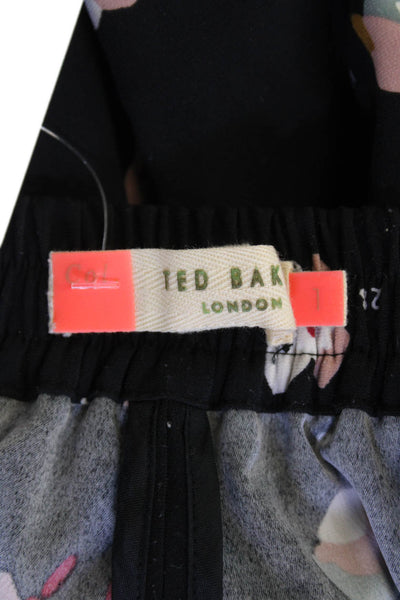 Ted Baker Womens Cotton Elastic Waistband Graphic Print Pants Black Size 01