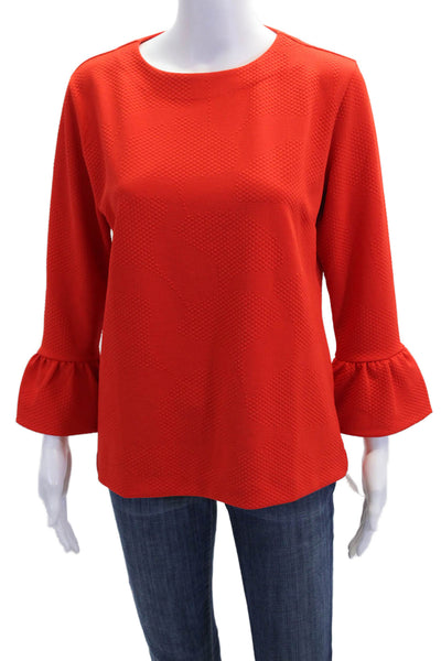 Boss Hugo Boss Womens Textured Long Bell Sleeves Blouse Red Size Large