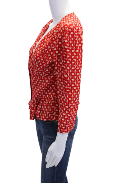 Ba&Sh Womens Printed Button Down Long Sleeves Shirt Red White Size 8