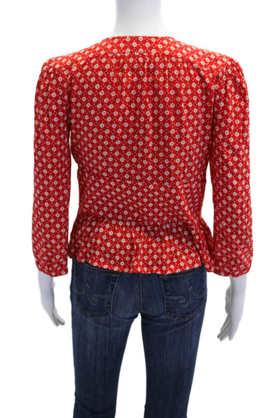 Ba&Sh Womens Printed Button Down Long Sleeves Shirt Red White Size 8