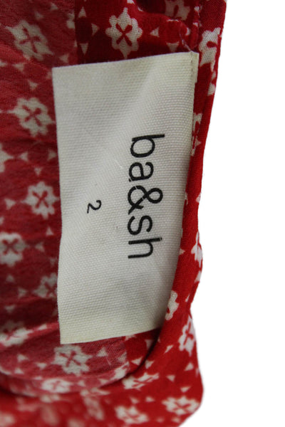 Ba&Sh Womens Printed Button Down Long Sleeves Shirt Red White Size 8