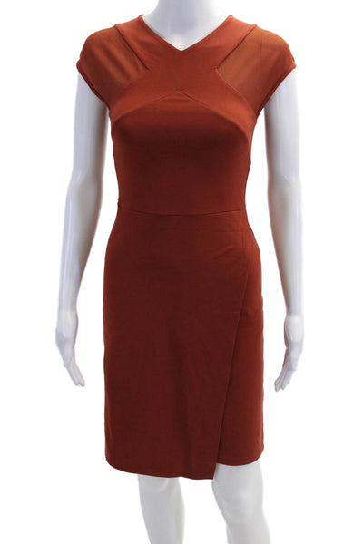 Karen Millen Womens Short Sleeves V Neck Body Con Dress Cinnamon Brown Size 2