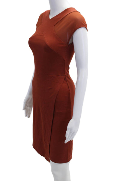 Karen Millen Womens Short Sleeves V Neck Body Con Dress Cinnamon Brown Size 2