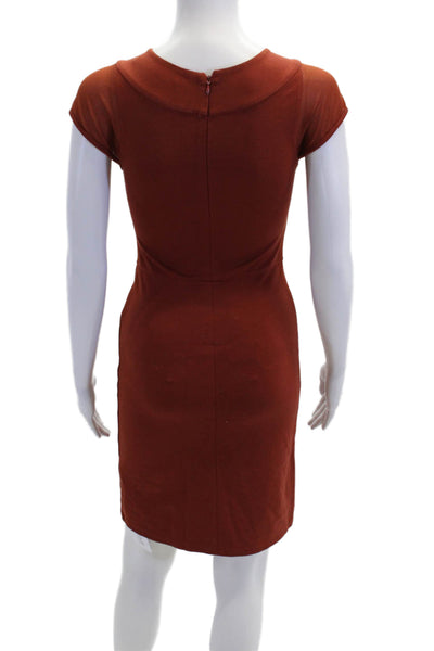 Karen Millen Womens Short Sleeves V Neck Body Con Dress Cinnamon Brown Size 2