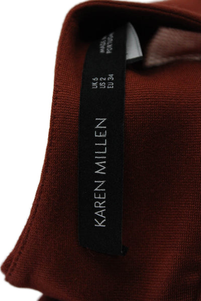 Karen Millen Womens Short Sleeves V Neck Body Con Dress Cinnamon Brown Size 2