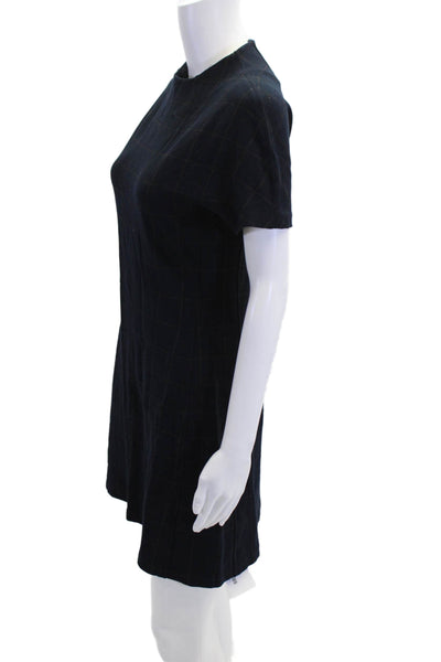 Theory Womens Windowpane Plaid Dolman Sleeves Shift Dress Navy Blue Size Small