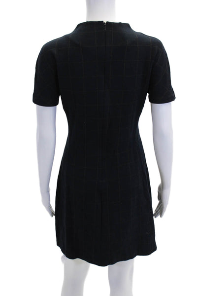 Theory Womens Windowpane Plaid Dolman Sleeves Shift Dress Navy Blue Size Small