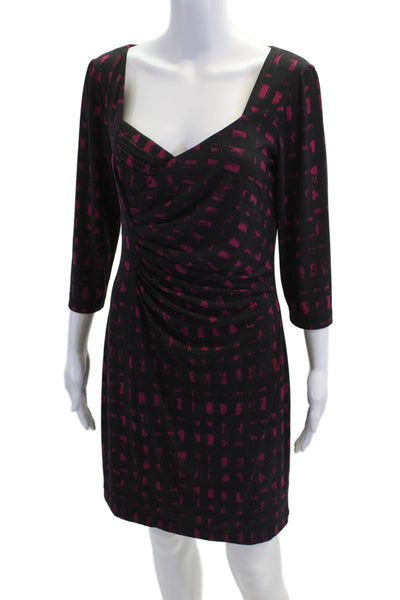 David Meister Womens Abstract Print Ruched Body Con Dress Black Pink Size 10