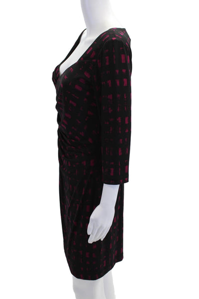 David Meister Womens Abstract Print Ruched Body Con Dress Black Pink Size 10