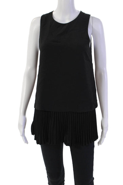 Theory Women's Sleeveless Round Neck Pleated Hem Blouse Black Size S