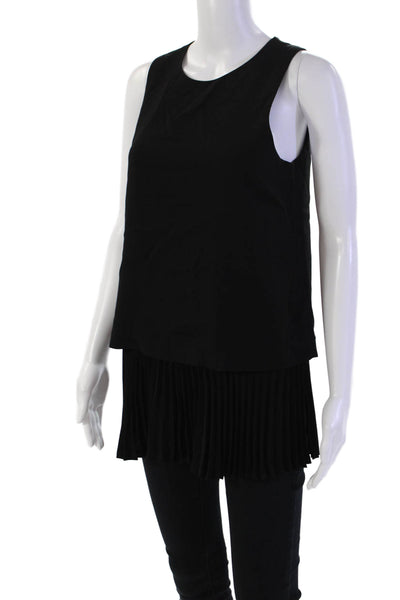 Theory Women's Sleeveless Round Neck Pleated Hem Blouse Black Size S
