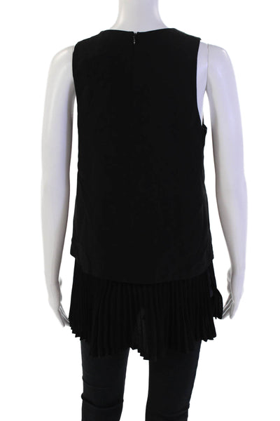 Theory Women's Sleeveless Round Neck Pleated Hem Blouse Black Size S