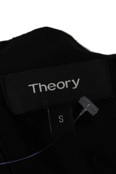 Theory Women's Sleeveless Round Neck Pleated Hem Blouse Black Size S