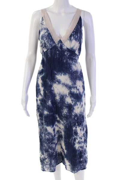 Line And Dot Women's V-Neck Sleeveless Lace Trim Midi Dress Tie Dye Size S