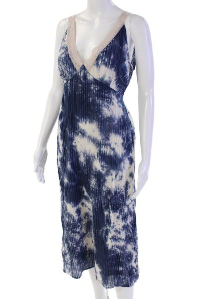 Line And Dot Women's V-Neck Sleeveless Lace Trim Midi Dress Tie Dye Size S