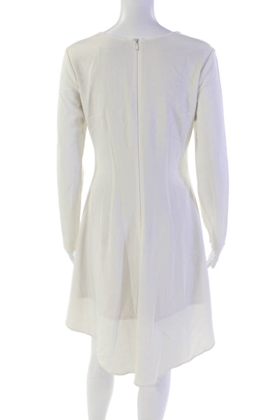 Nhabhanh Womens Round Long Sleeves Miini Shift Dress White Size 4