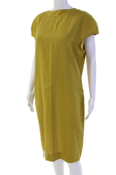 Tardini Womens Sleeveless Zippered Sheath Knee Length Dress Yellow Size 10