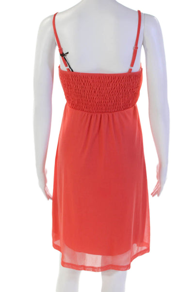 Tardini Womens Squared Neck Sleeveless Smocked Mini Dress Pink Size XS