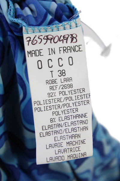 Designer Womens Abstract Print Sleeveless Halter Neck Mini Dress Blue Size S