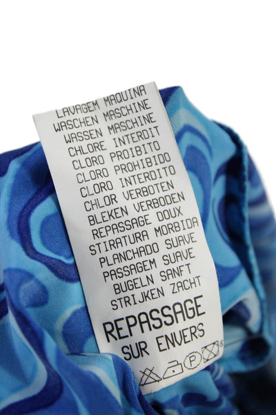 Designer Womens Abstract Print Sleeveless Halter Neck Mini Dress Blue Size S