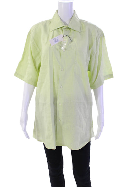 Uvaspina Womens Linen Short Sleeve Collared Button-Down Shirt Green Size XL