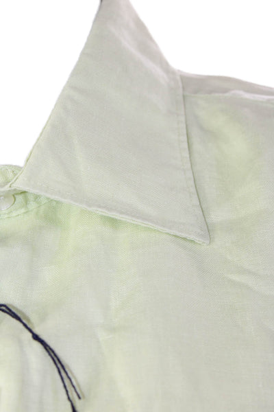 Uvaspina Womens Linen Short Sleeve Collared Button-Down Shirt Green Size XL