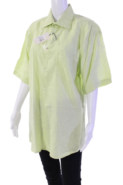 Uvaspina Womens Linen Short Sleeve Collared Button-Down Shirt Green Size XL