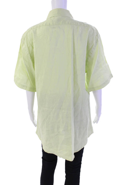 Uvaspina Womens Linen Short Sleeve Collared Button-Down Shirt Green Size XL