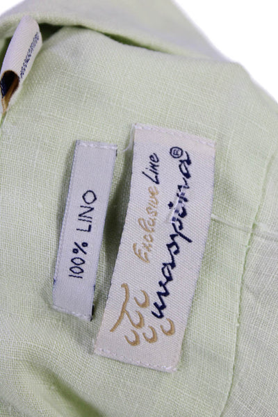 Uvaspina Womens Linen Short Sleeve Collared Button-Down Shirt Green Size XL