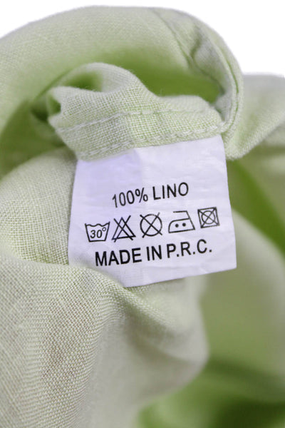 Uvaspina Womens Linen Short Sleeve Collared Button-Down Shirt Green Size XL