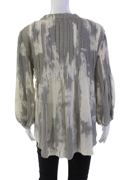 Parker Womens Button Front V Neck Abstract Silk Shirt White Black Size Small