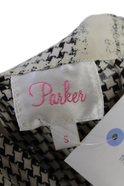 Parker Womens Button Front V Neck Abstract Silk Shirt White Black Size Small