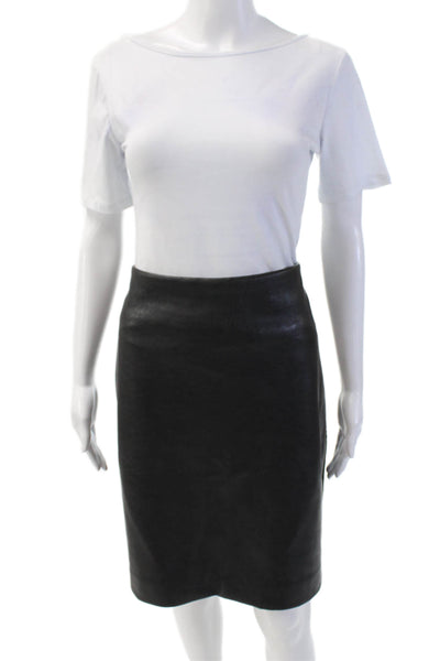 J Crew Womens Back Zip Knee Length Faux Leather Pencil Skirt Black Size 14