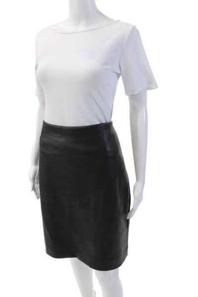 J Crew Womens Back Zip Knee Length Faux Leather Pencil Skirt Black Size 14