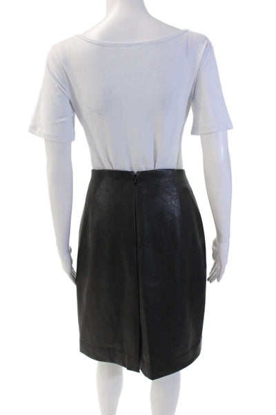 J Crew Womens Back Zip Knee Length Faux Leather Pencil Skirt Black Size 14