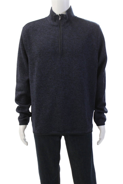 J Crew Mens Long Sleeve Quarter Zip Mock Neck Sweater Navy Blue Size Large