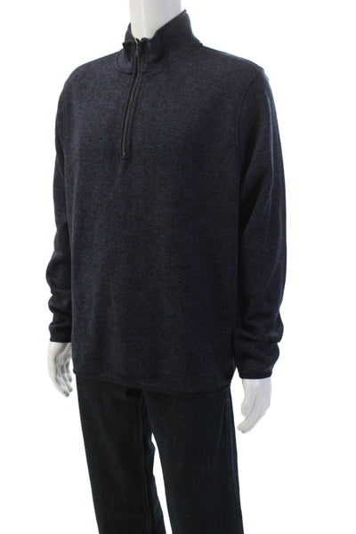 J Crew Mens Long Sleeve Quarter Zip Mock Neck Sweater Navy Blue Size Large