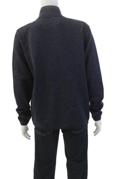 J Crew Mens Long Sleeve Quarter Zip Mock Neck Sweater Navy Blue Size Large