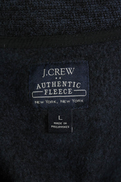 J Crew Mens Long Sleeve Quarter Zip Mock Neck Sweater Navy Blue Size Large