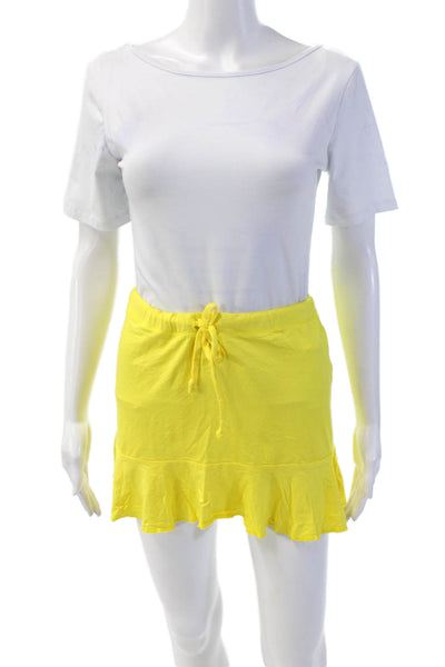 Designer Womens Drawstring A-Line Ruffled Mini Skirt Solid Yellow Size S