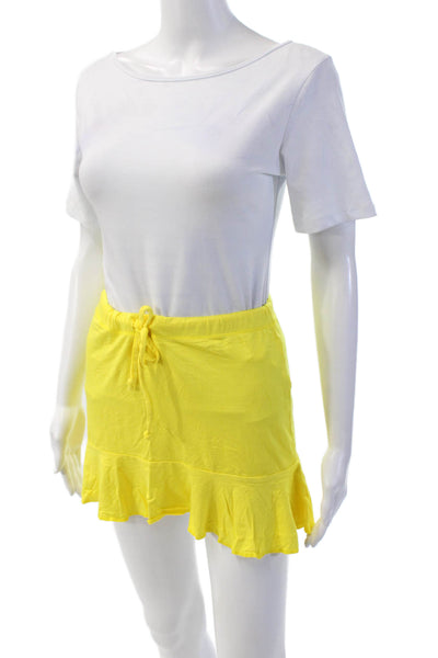 Designer Womens Drawstring A-Line Ruffled Mini Skirt Solid Yellow Size S