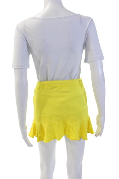 Designer Womens Drawstring A-Line Ruffled Mini Skirt Solid Yellow Size S
