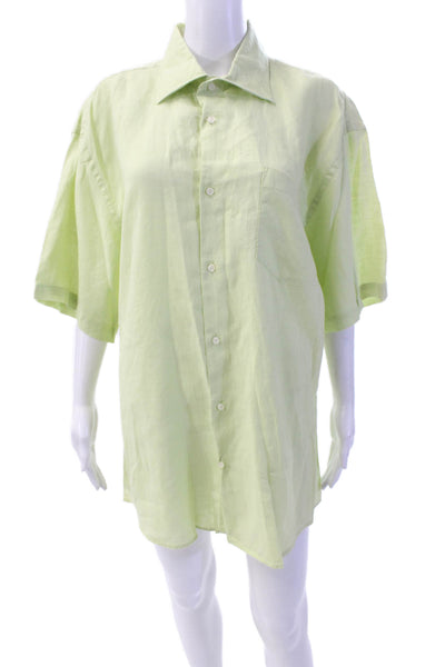 Uvaspina Womens Linen Collared Casual Button-Down Mini Dress Green Size 2XL