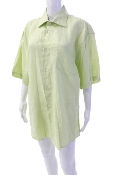 Uvaspina Womens Linen Collared Casual Button-Down Mini Dress Green Size 2XL