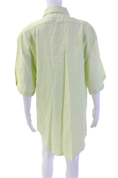 Uvaspina Womens Linen Collared Casual Button-Down Mini Dress Green Size 2XL