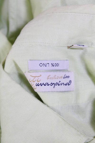 Uvaspina Womens Linen Collared Casual Button-Down Mini Dress Green Size 2XL