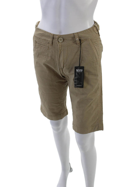 NYC Industry Womens Cotton Mid-Rise Five Pocket Knee Length Shorts Tan Size 26