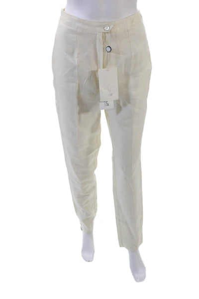 Penny Black Womens Linen Flat Front Mid-Rise Skinny Pants Trousers Cream Size 6