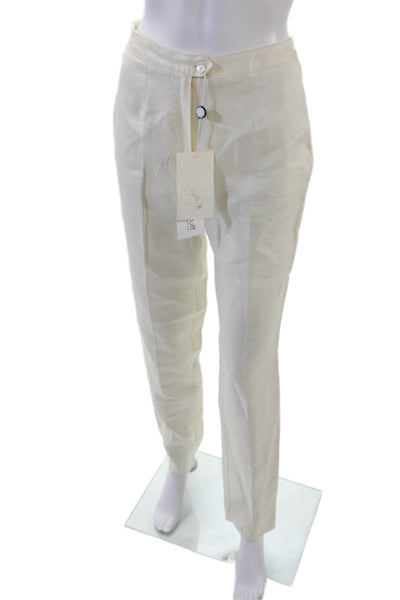 Penny Black Womens Linen Flat Front Mid-Rise Skinny Pants Trousers Cream Size 6