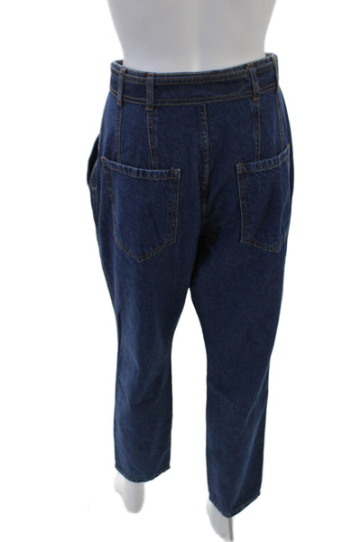 Ylam Jeans Womens Cotton Denim Belted High-Rise Tapered Jeans Blue Size M